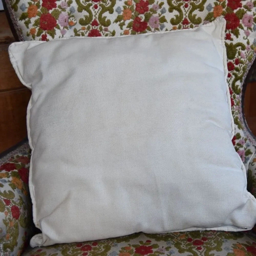 Vintage 1970s Crewel Embroidered Pheasant Pillow Cover Cabin Lodge Decor 15.5”